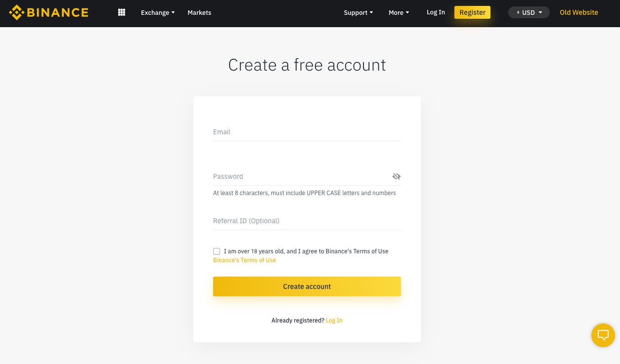 creating binance account 