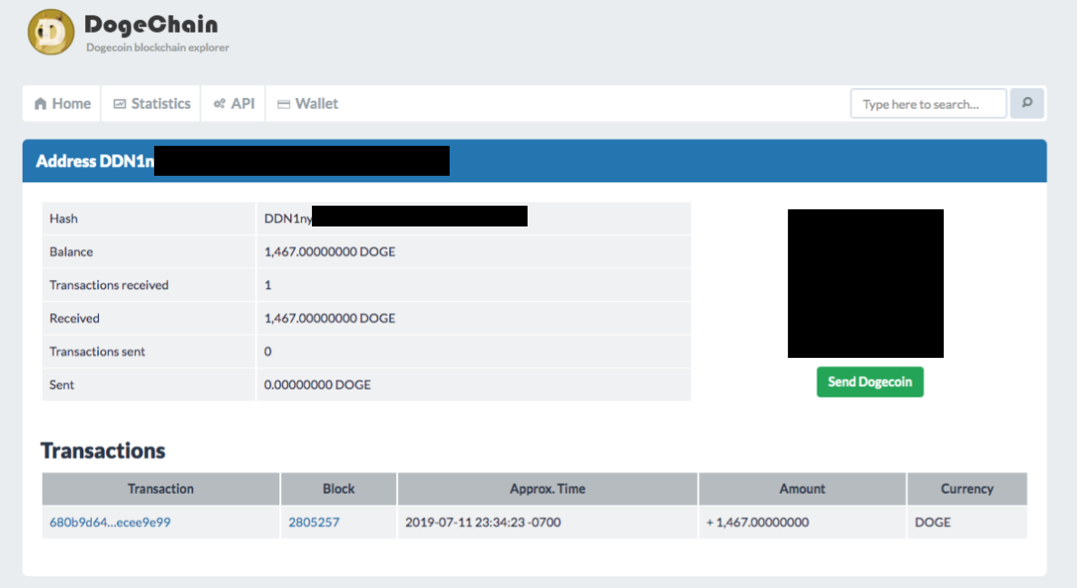 dogechain transaction report