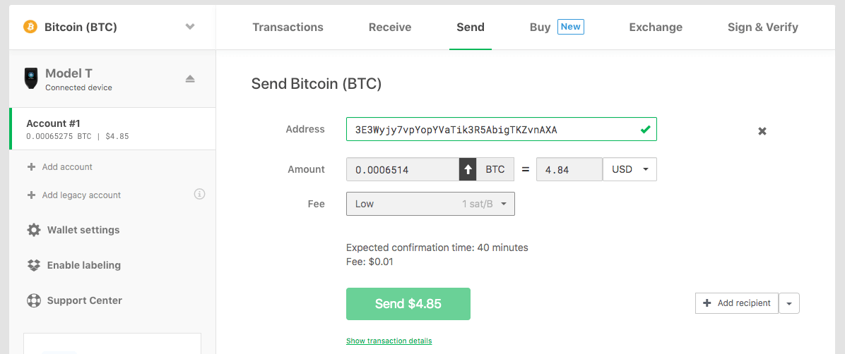 sending transaction with model t