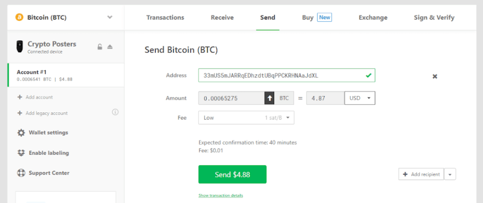 sending trezor transaction