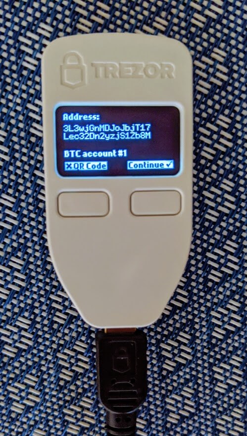 trezor one displaying address