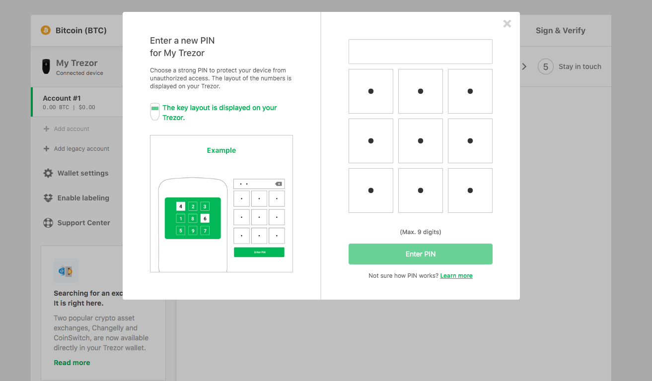 wallet interface pin selection