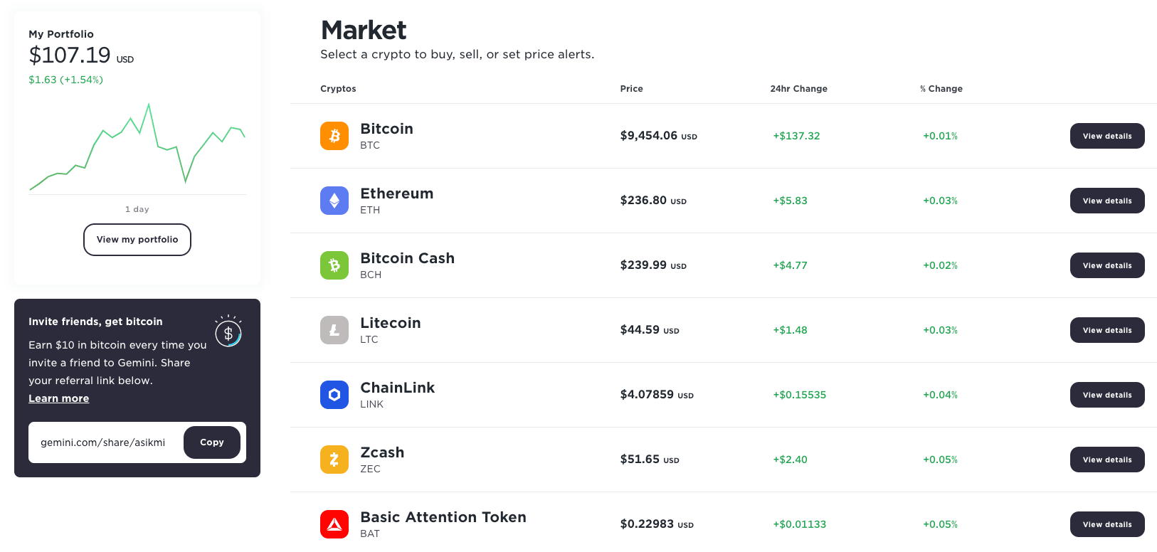 gemeni crypto compare