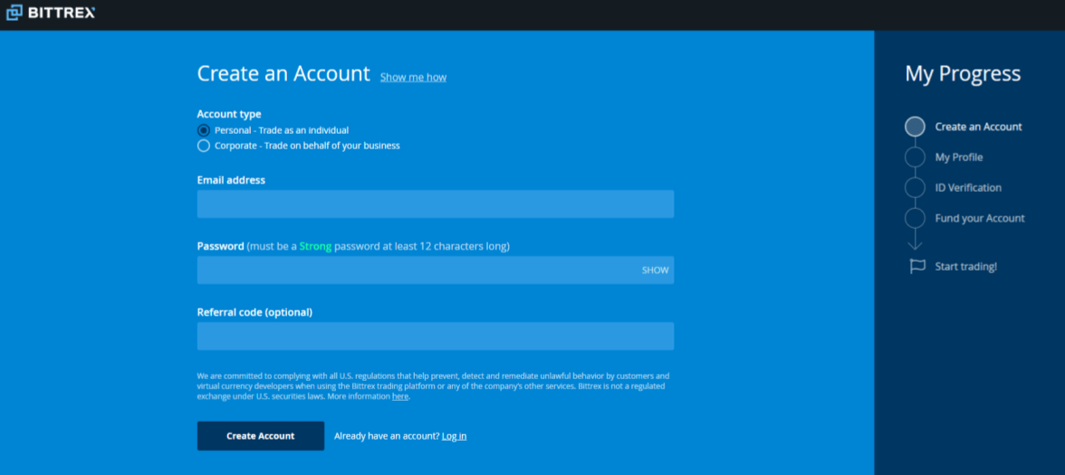 bittrex account screen